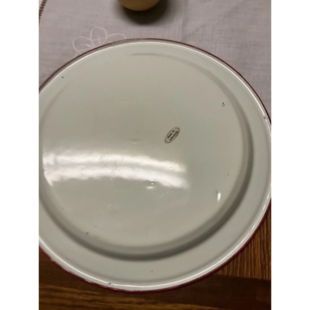 Vintage Enamelware Cherry‎ Plate and Bowl Set White Red Farmhouse Kitchen Decor